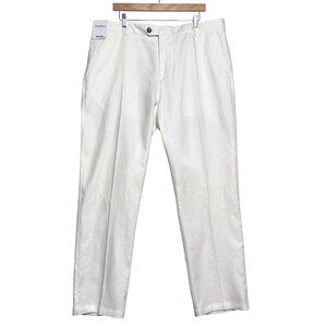 Caribbean Pants Mens 40x32 White Linen Blend Flat Front Casual Lightweight